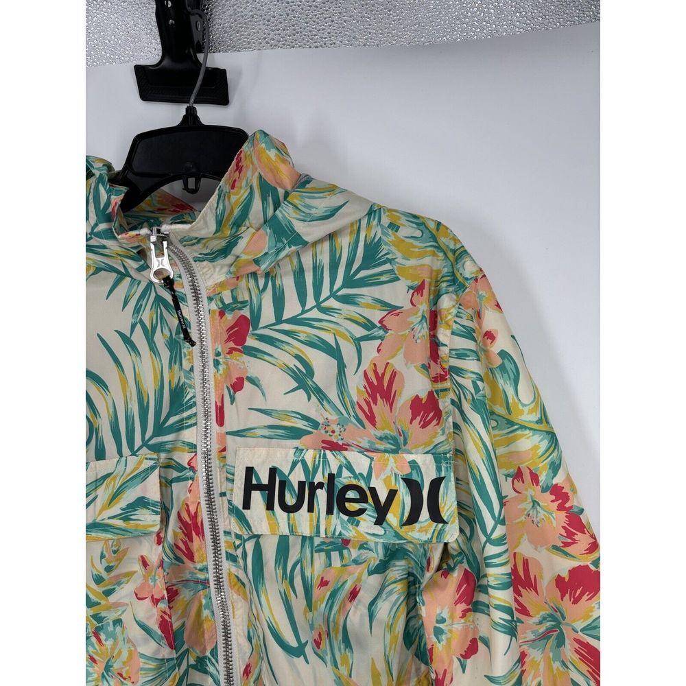 Hurley Jacket Floral Colorful Windbreaker Full Zip Hood Running Surfing Large - Picture 4 of 5